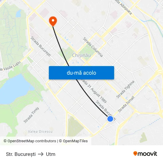 Harta de Str. București către Utm