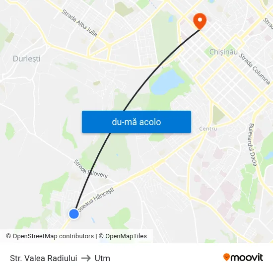 Harta de Str. Valea Radiului către Utm