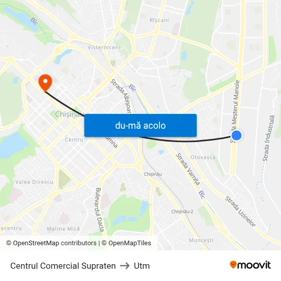 Harta de Centrul Comercial Supraten către Utm