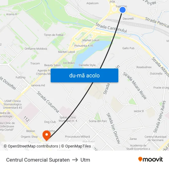 Harta de Centrul Comercial Supraten către Utm
