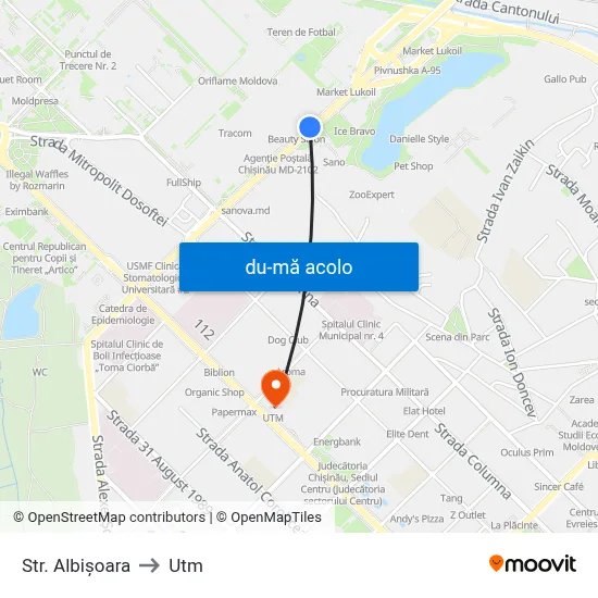 Harta de Str. Albișoara către Utm