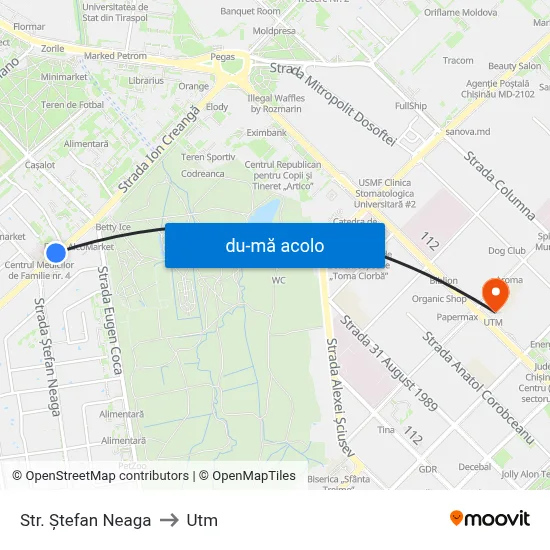 Harta de Str. Ștefan Neaga către Utm