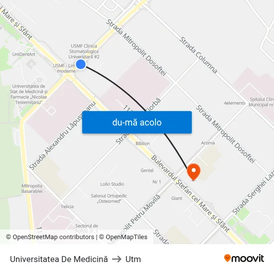 Harta de Universitatea De Medicină către Utm