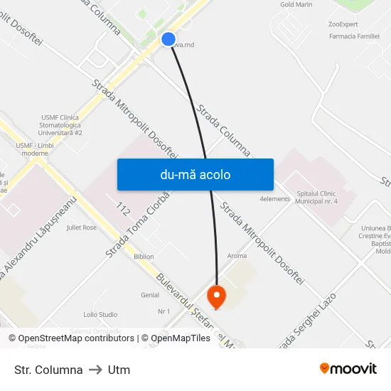 Harta de Str. Columna către Utm
