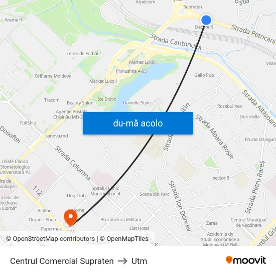 Harta de Centrul Comercial Supraten către Utm