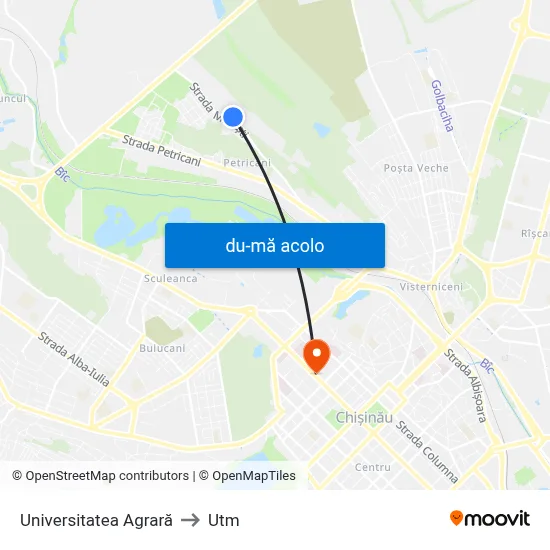 Harta de Universitatea Agrară către Utm