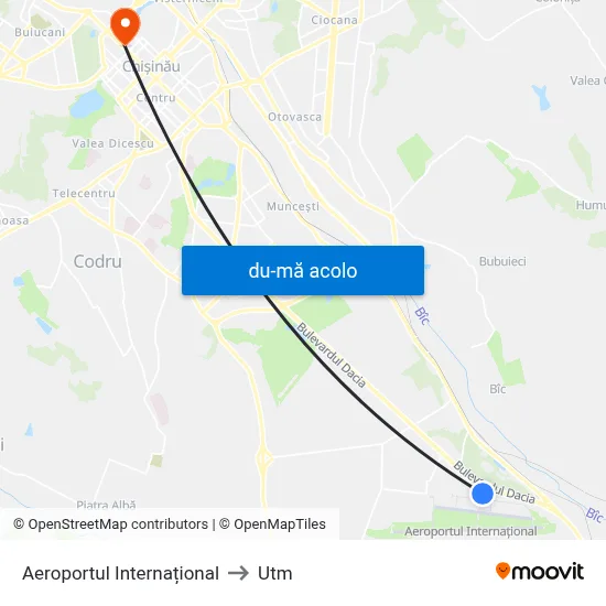 Harta de Aeroportul Internațional către Utm