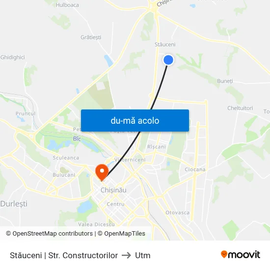 Harta de Stăuceni | Str. Constructorilor către Utm