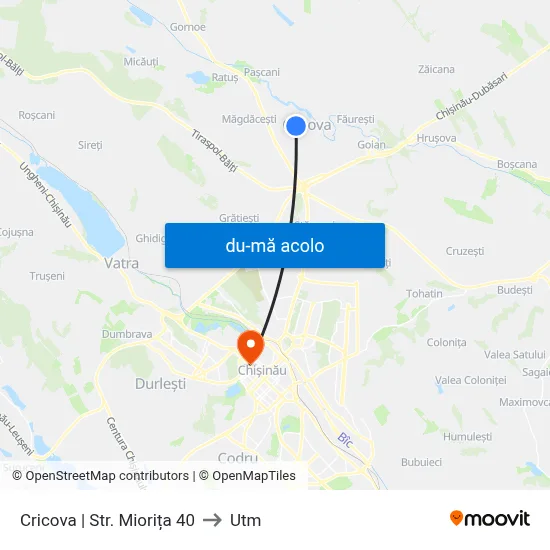 Harta de Cricova | Str. Miorița 40 către Utm
