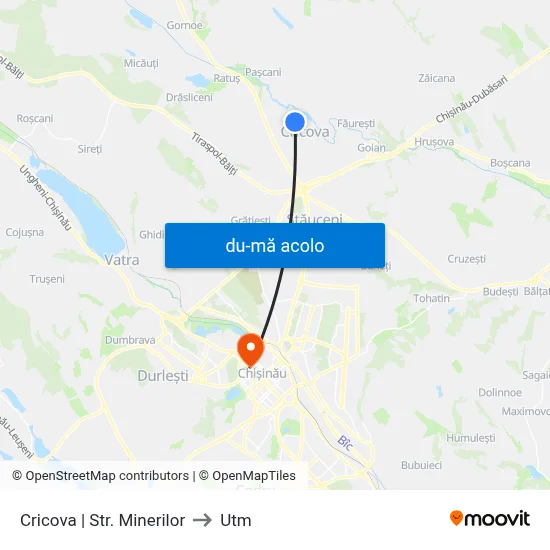 Harta de Cricova | Str. Minerilor către Utm