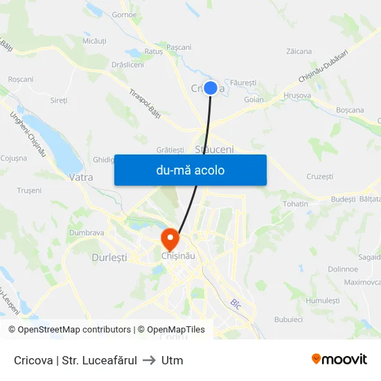 Harta de Cricova | Str. Luceafărul către Utm