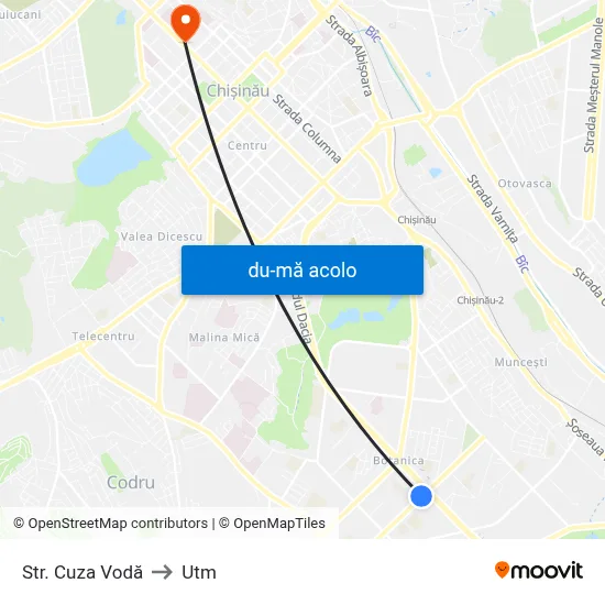 Harta de Str. Cuza Vodă către Utm