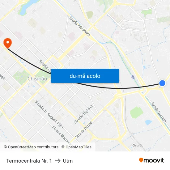 Harta de Termocentrala Nr. 1 către Utm