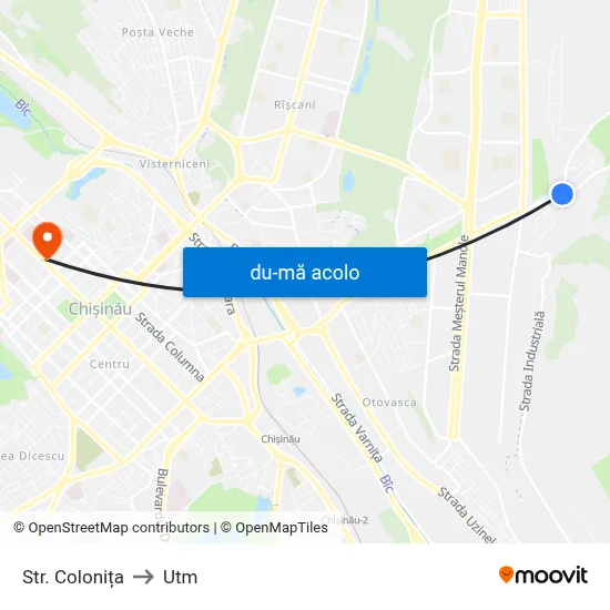 Harta de Str. Colonița către Utm