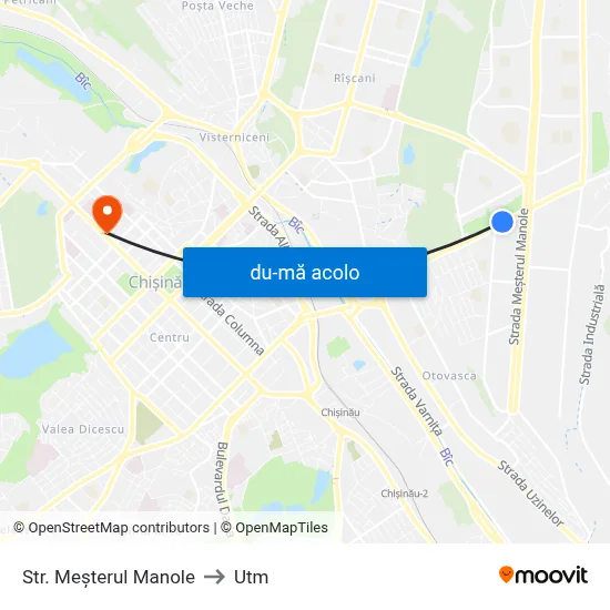 Harta de Str. Meșterul Manole către Utm