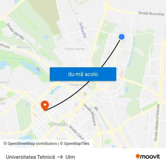 Harta de Universitatea Tehnică către Utm