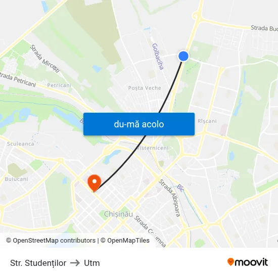 Harta de Str. Studenților către Utm