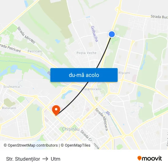 Harta de Str. Studenților către Utm