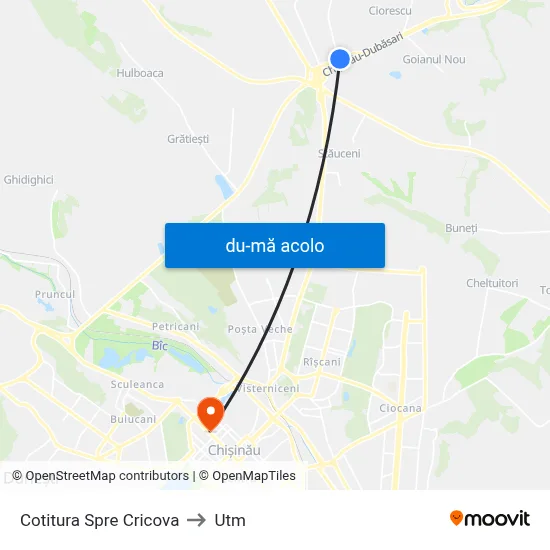 Harta de Cotitura Spre Cricova către Utm