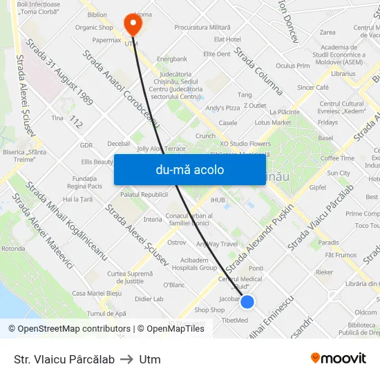 Harta de Str. Vlaicu Pârcălab către Utm