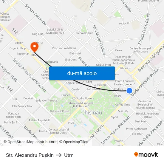 Harta de Str. Alexandru Pușkin către Utm