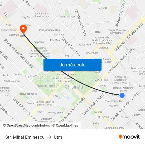 Harta de Str. Mihai Eminescu către Utm