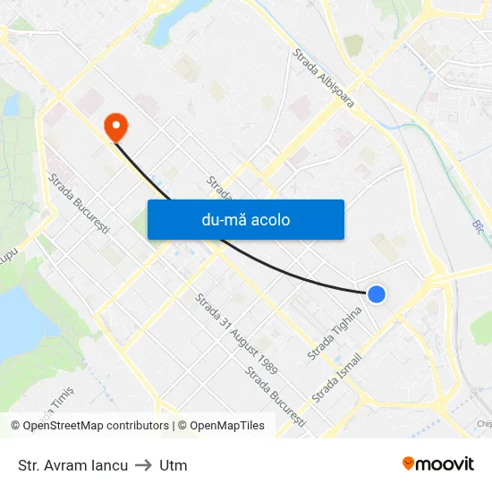 Harta de Str. Avram Iancu către Utm