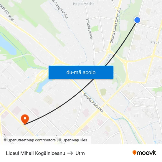Harta de Liceul Mihail Kogălniceanu către Utm
