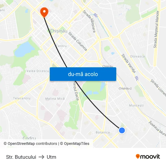 Harta de Str. Butucului către Utm