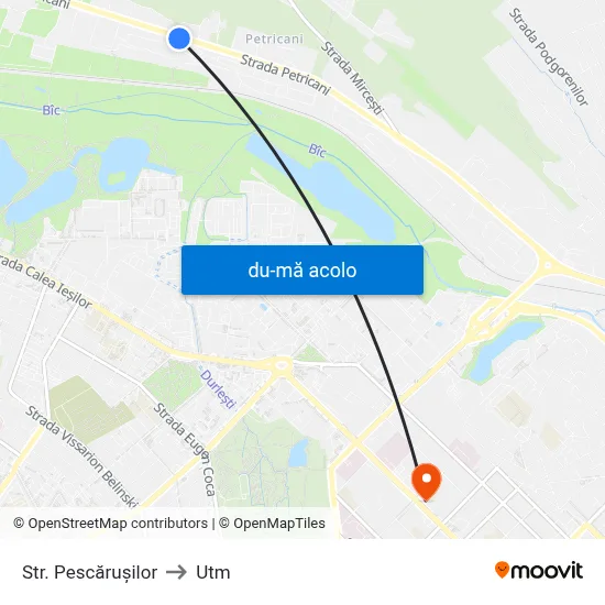 Harta de Str. Pescărușilor către Utm