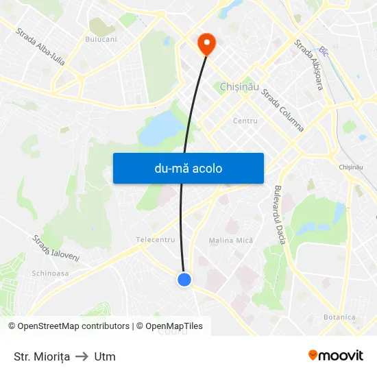 Harta de Str. Miorița către Utm
