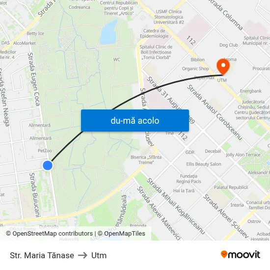 Harta de Str. Maria Tănase către Utm