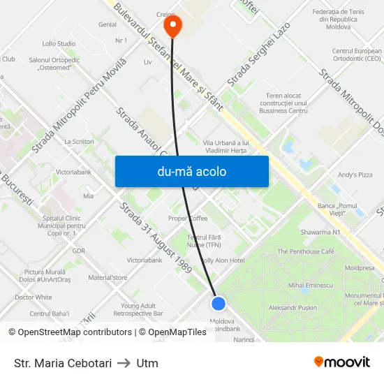 Harta de Str. Maria Cebotari către Utm