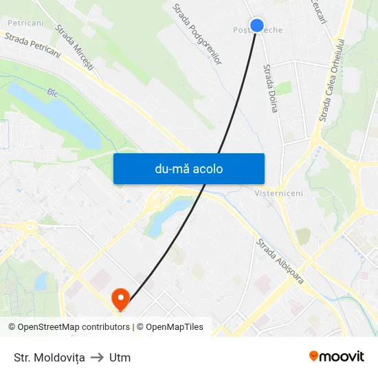 Harta de Str. Moldovița către Utm