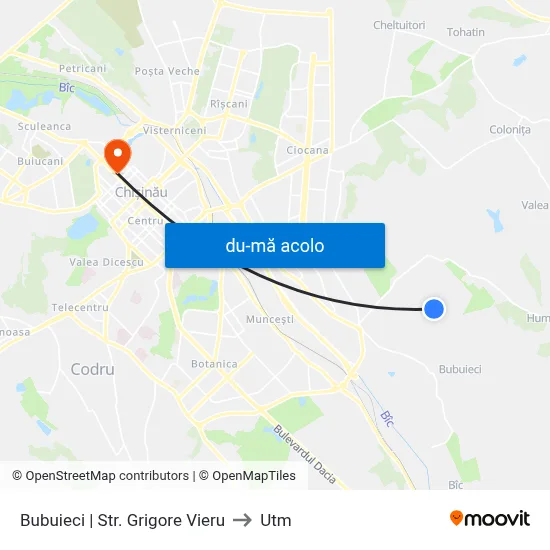 Harta de Bubuieci | Str. Grigore Vieru către Utm