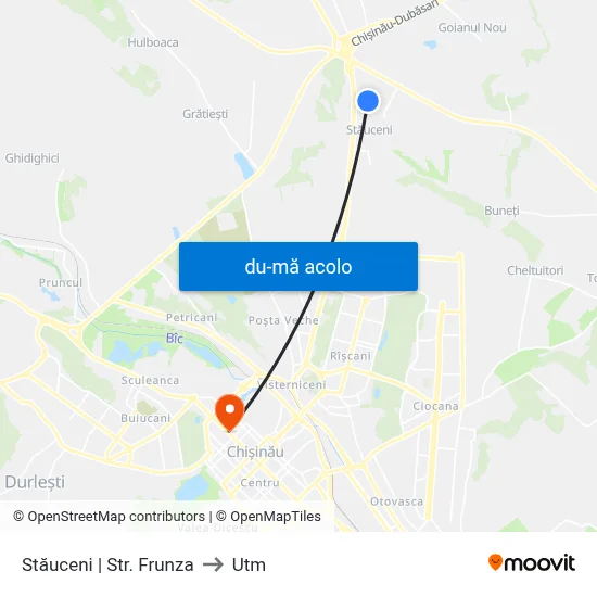 Harta de Stăuceni | Str. Frunza către Utm