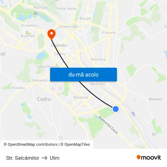 Harta de Str. Salcâmilor către Utm