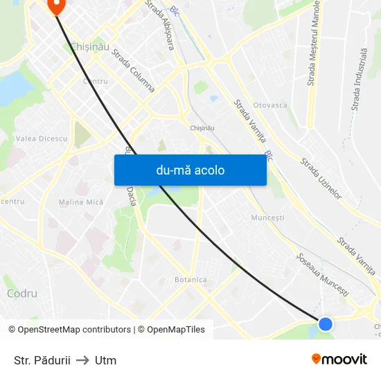 Harta de Str. Pădurii către Utm