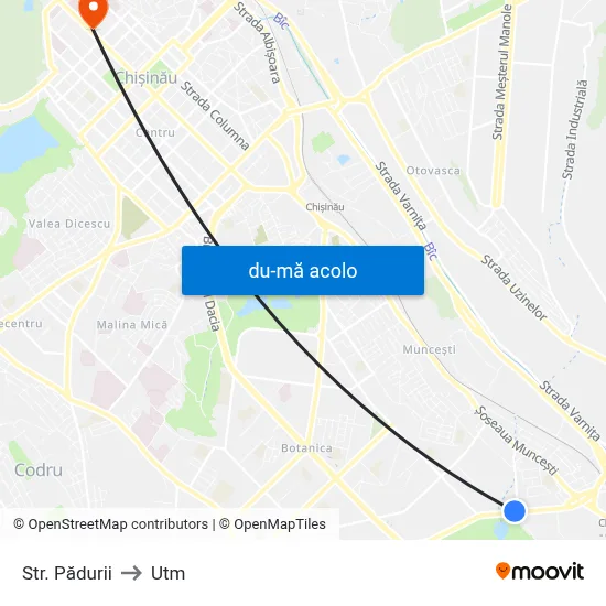 Harta de Str. Pădurii către Utm