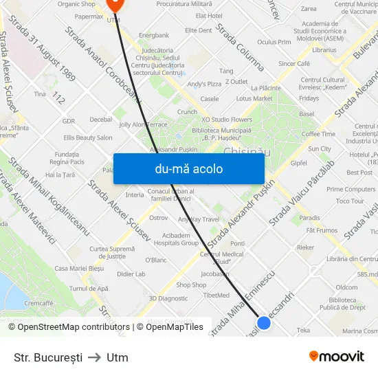 Harta de Str. București către Utm