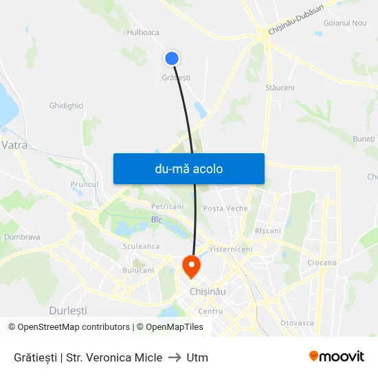 Harta de Grătiești | Str. Veronica Micle către Utm