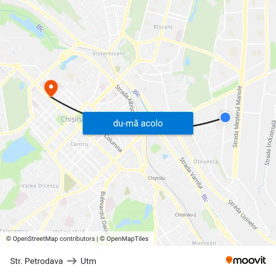 Harta de Str. Petrodava către Utm