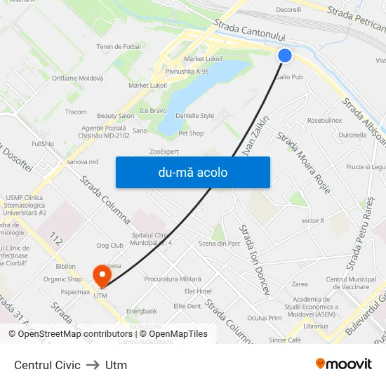 Harta de Centrul Civic către Utm
