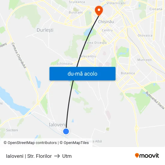 Harta de Ialoveni | Str. Florilor către Utm