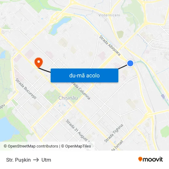 Harta de Str. Pușkin către Utm