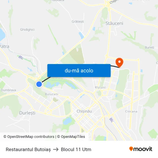 Harta de Restaurantul Butoiaș către Blocul 11 Utm