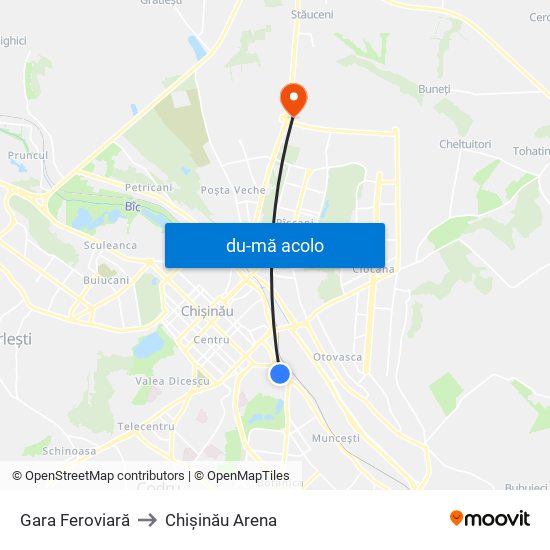 Harta de Gara Feroviară către Chișinău Arena