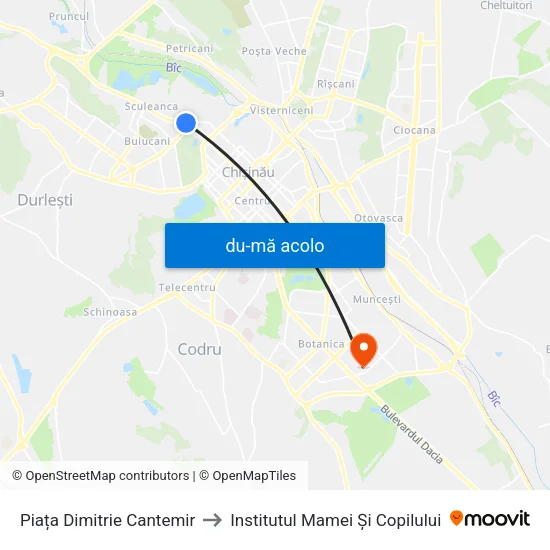 Harta de Piața Dimitrie Cantemir către Institutul Mamei Și Copilului
