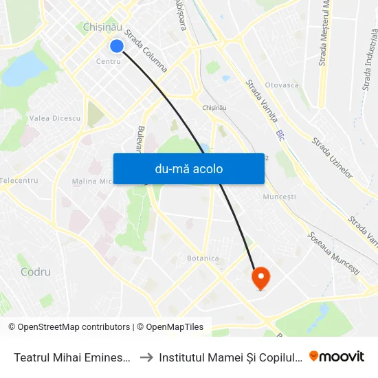 Harta de Teatrul Mihai Eminescu către Institutul Mamei Și Copilului
