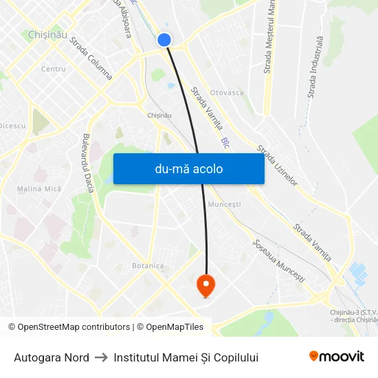 Harta de Autogara Nord către Institutul Mamei Și Copilului